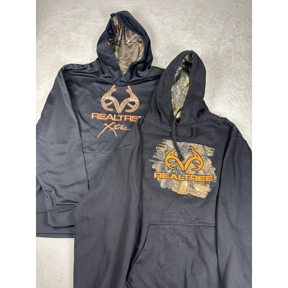 Realtree Hoodies Mens L Black Camo Lined Hood Pullover Kangaroo Pocket set of 2